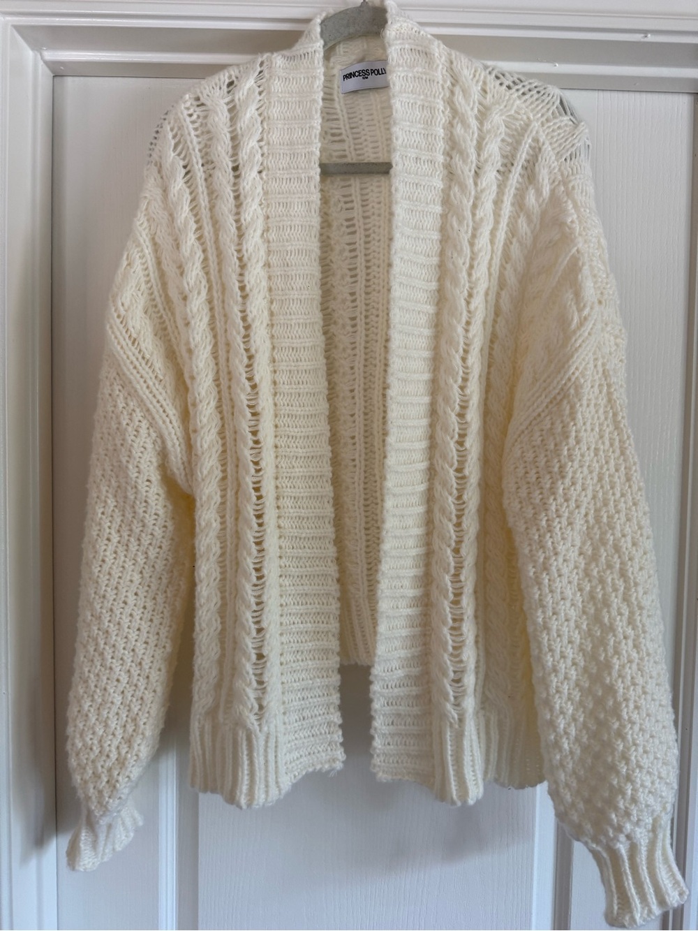 Princess Polly Ivory Open-Front Cable Knit Cardigan